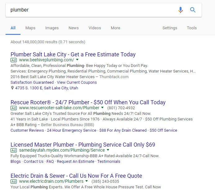 google search results for plumber